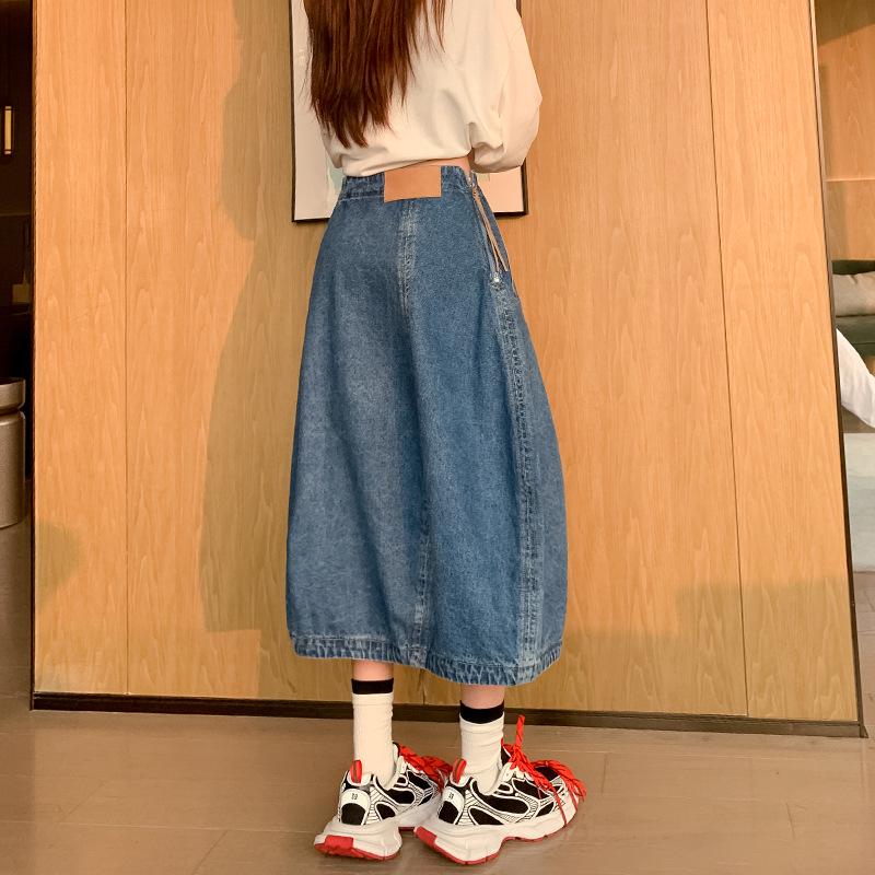 2026 Spring New Design: Women's Floral Tulip Midi Denim Skirt with Zipper