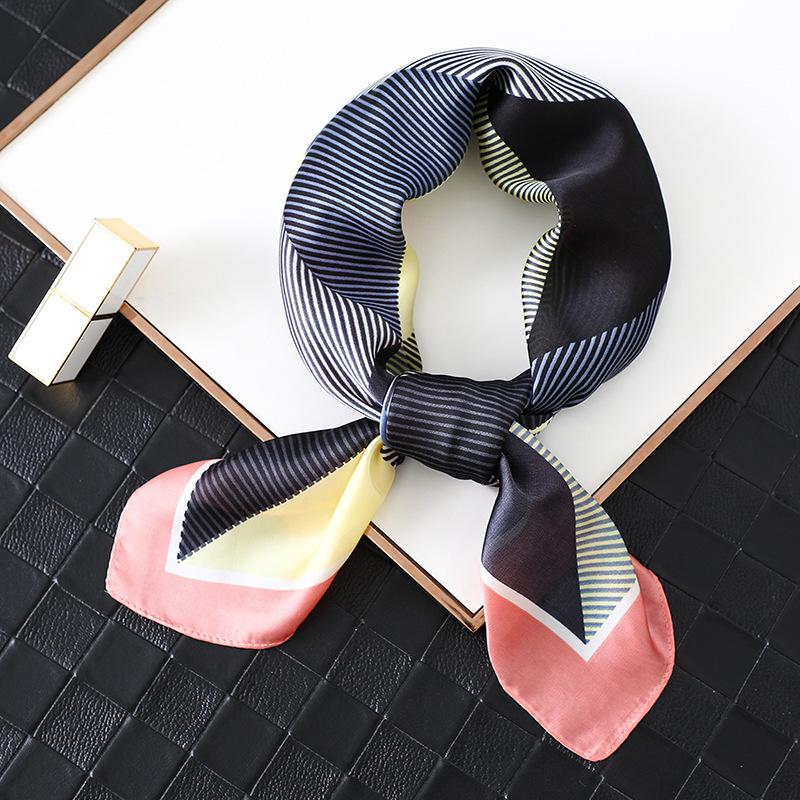 European and American simple geometric silk scarf women's professional scarf striped triangular versatile scarf simulated silk square scarf 71x71cm