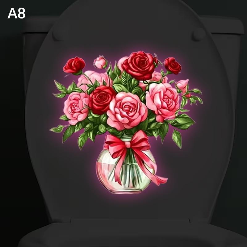 Glow-In-The-Dark Flower Toilet Sticker Luminous Toilet Decal Removable Self-Adhesive Home Decor Stickers For Bedroom Living Room