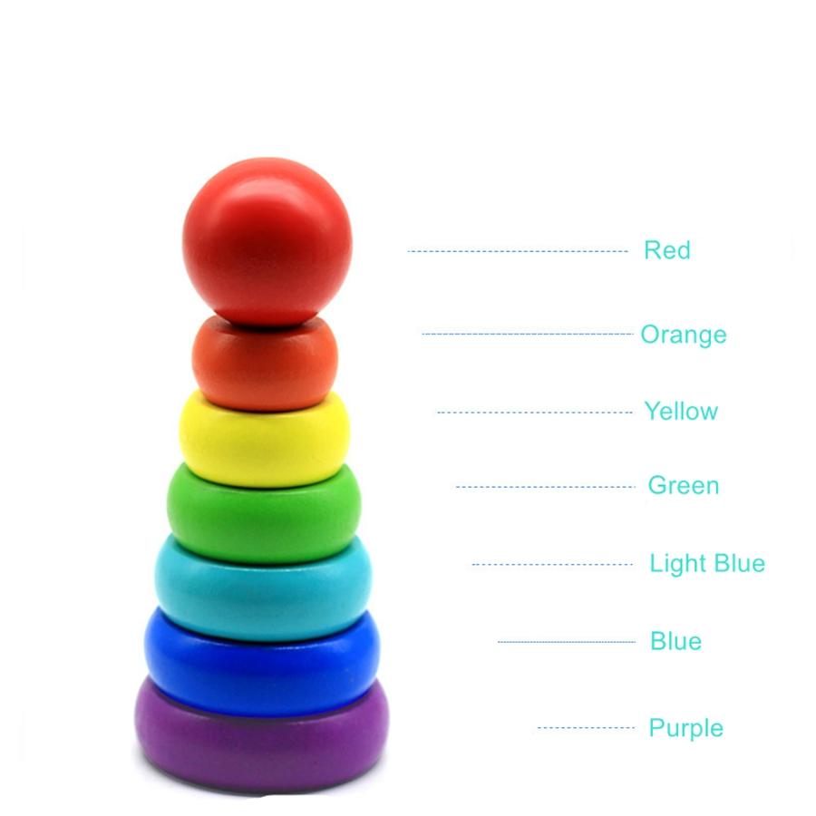 Освітні Дерев'яні Іграшки Монтессорі Веселка Вежа Складана Музична Багатошарові Кільця та Стовпчики Для Дітей