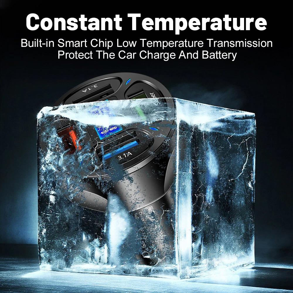 66W Car Charger QC 3.0 USB Car Charger Quick Charging Adapter 4-Port Phone Charger for IPhone Xiaomi Huawei