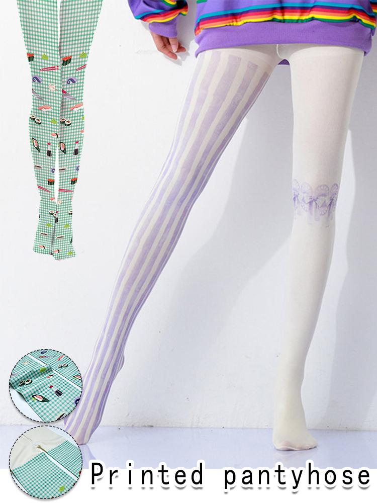 New Japanese Style Floral Printed Pantyhose Lolita Stockings Harajuku Tights Colorful Tropical Fish Cake Sushi Print Pantyhose