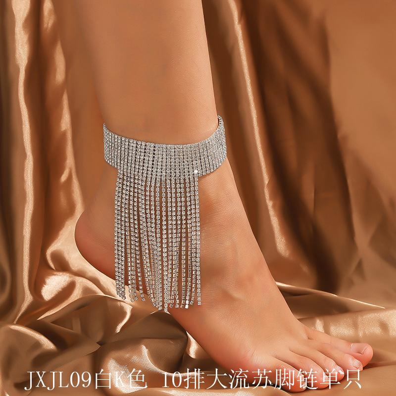New Rhinestone Tassel Ankle Chain For Women, Fashionable And Shiny Full Diamond Ethnic Style Jewelry Gift