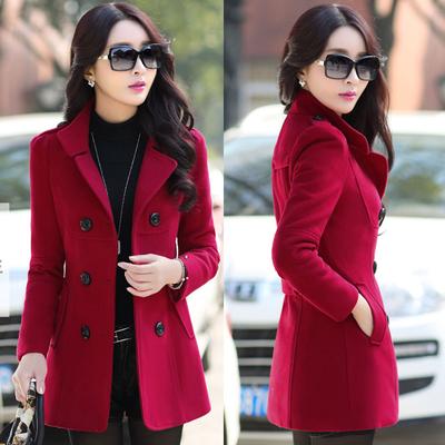 Abrigo de lana cruzado ajustado de versión coreana de otoño e invierno Abrigo de lana Xiaoxiangfeng para mujer