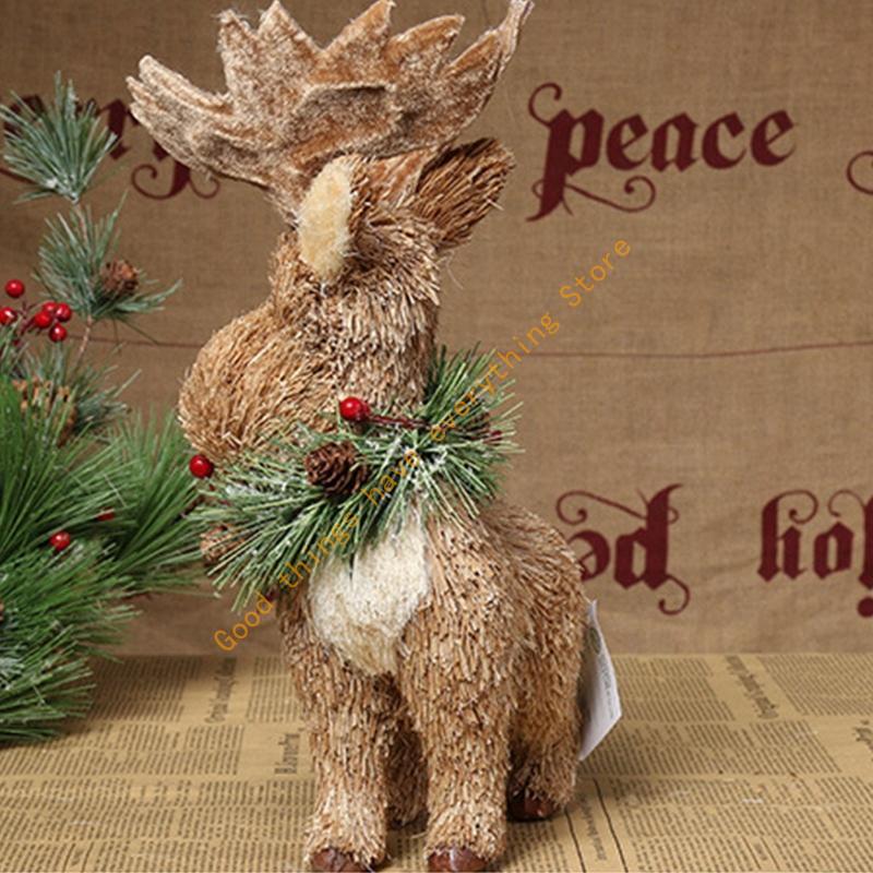 

Christmas Straw Elk Ornament Handmade Raise for Head Reindeer Animal for Doll Fi 55KF CN