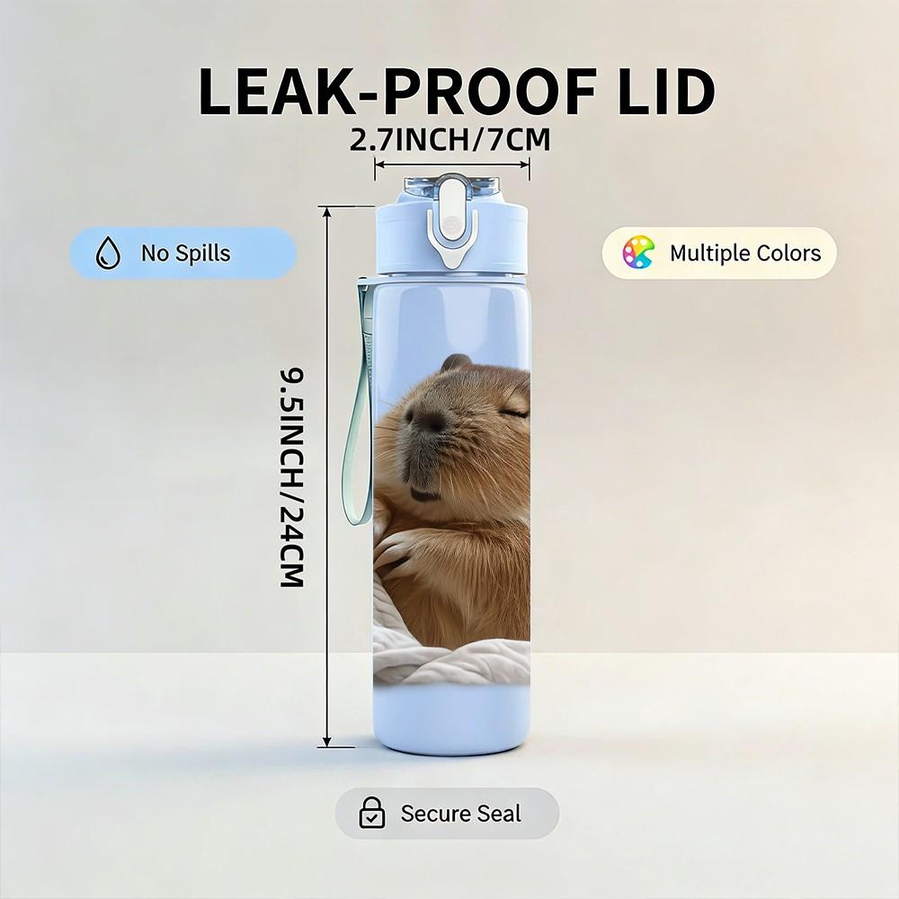 1PC Capybara Cute Rodent Animal Print 750ml Color Plastic Sports Water Bottle Leakproof Flip Straw Lid Suitable for Sports Office Home Use