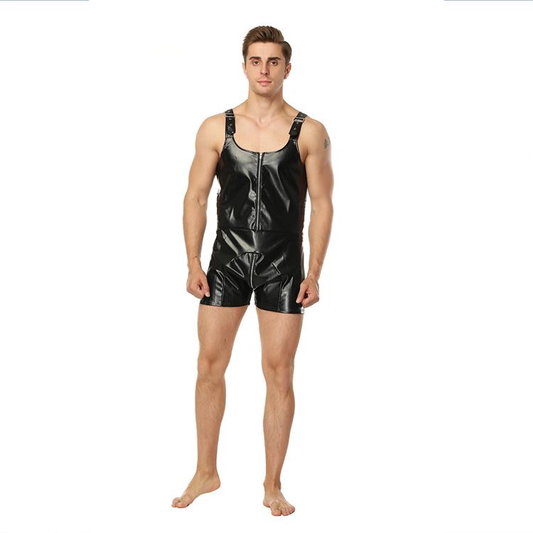 Men Leather Sexy Lingerie Bodysuits Camisoles Shorts Bodysuit Fetish   Sexy Costume Underwear One-pieces BDSM