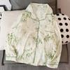 Chinesischer Stil Tinte Bambusdruck 2-teiliger Pyjama Lässig Umlegekragen Homewear Damenpyjama Herbst Neu Vintage Nachtwäsche