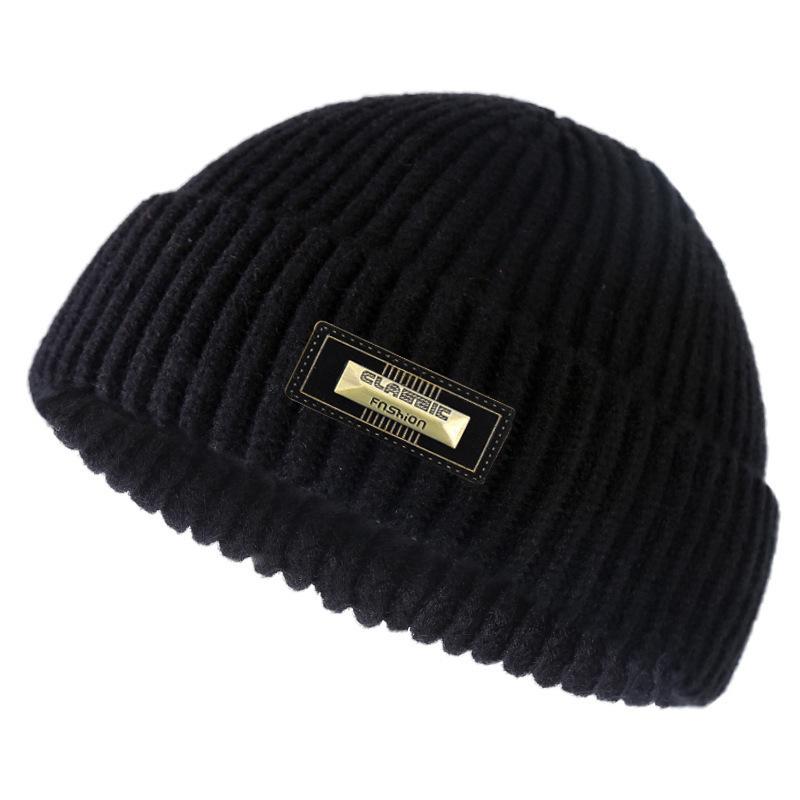 Осенне-зимние шерстяные шапки для мужчин и женщин, шапки-дыни, двухслойные теплые уличные ветрозащитные вязаные шапки One Size чёрный