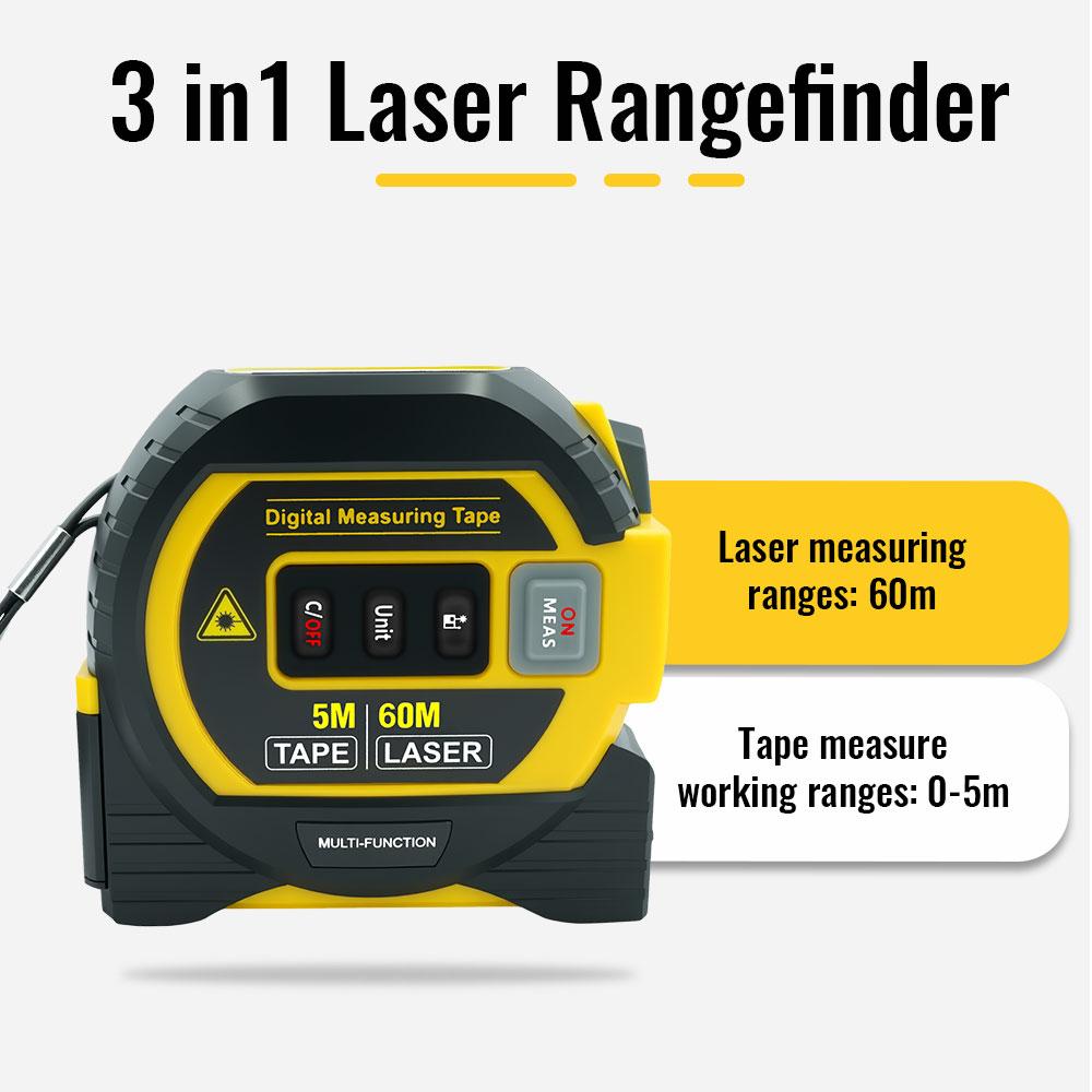 New Laser Tape Measure 3 In 1 Digital Tape Measure High Precision Laser Rangefinder Steel Tape Measure High Elasticity