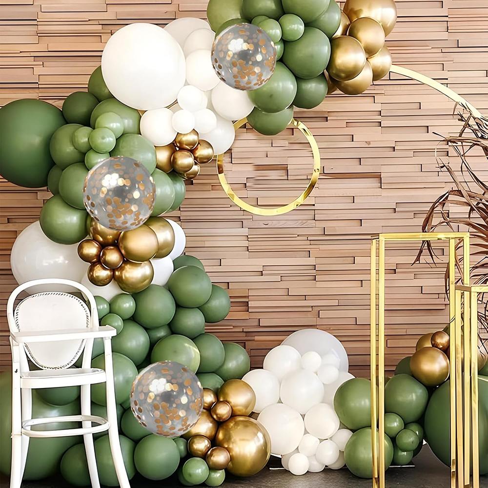 Avocado Green Balloons Garland Green White Gold Confetti Balloon Arch Kit Wedding Anniversary Baby Shower Birthday Party Globos
