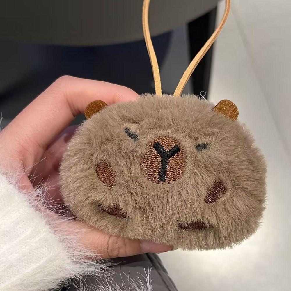 Animal Shape Capybara Key Chain Furry Plush Pendants Name Sticker Car Pendant  Unisex