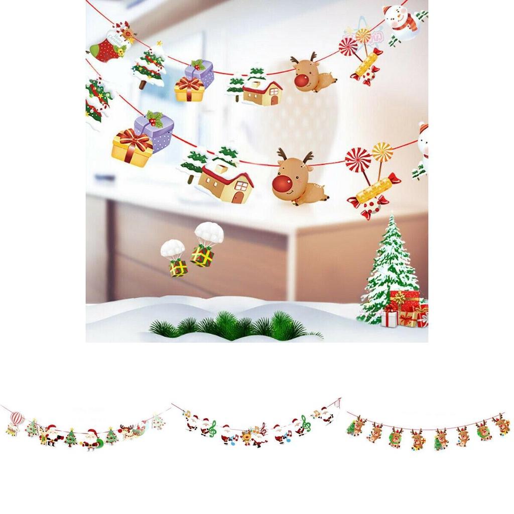 Merry Christmas Banner Pennant Hanging Flag Bunting Santa Claus Reindeer Snowman