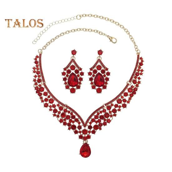 

1 комплект ожерелье серьги комплект ожерелье со стразами серьги выпускной свадьба вечеринка невесты симметричные висячие серьги официальные случаи комплект украшений на шею красный