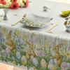 Easter Bunny Eggs Rectangle Waterproof Tablecloth Party Decor Washable Spring Kitchen Dining Tablecloth Easter Decorations