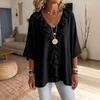 Women's Color Ruffle V-Neck Casual Three-Quarter Sleeve Blouse