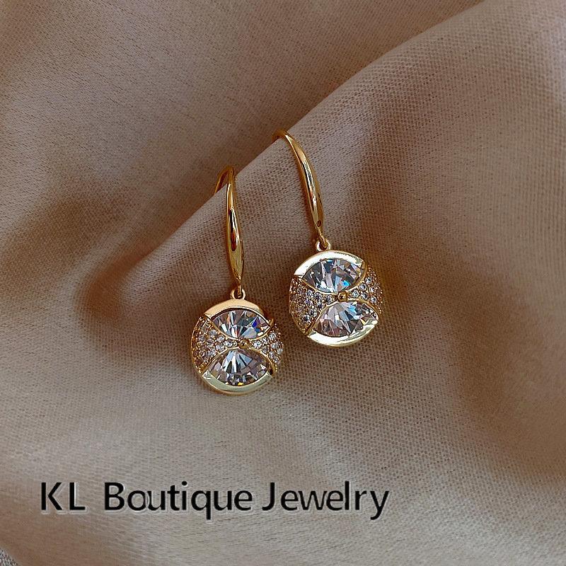 

Высококачественные модные ювелирные изделия, круглые серьги с белым цирконом, изысканные серьги с кристаллами, усыпанные бриллиантами, женские вечерние серьги