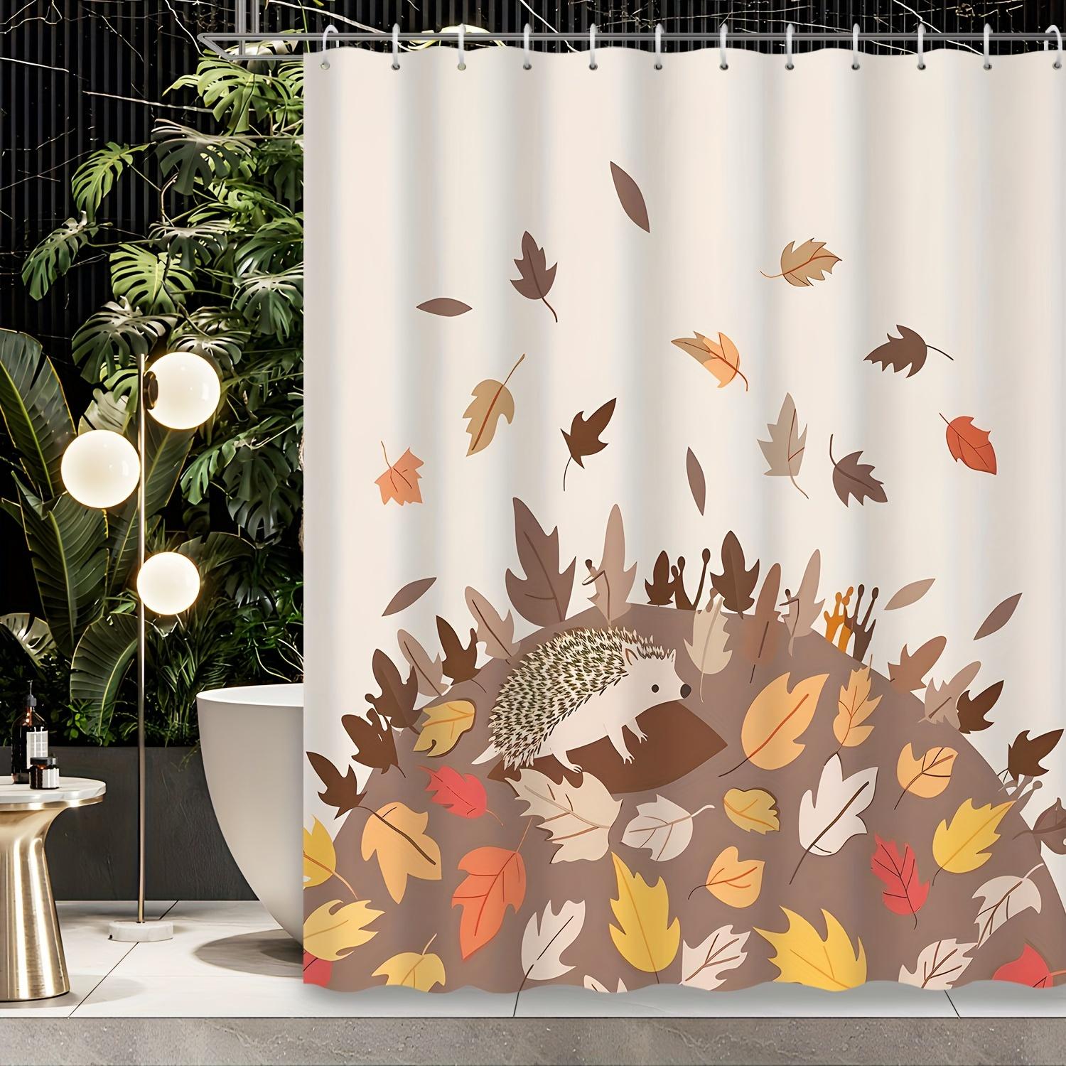 

1Pc Autumn Home Decor Thanksgiving Cartoon Falling Maple Leaves Animal Hedgehog Shower Curtain Polyester Fabric Machine Washable W60H190(CM)-1 Pcs
