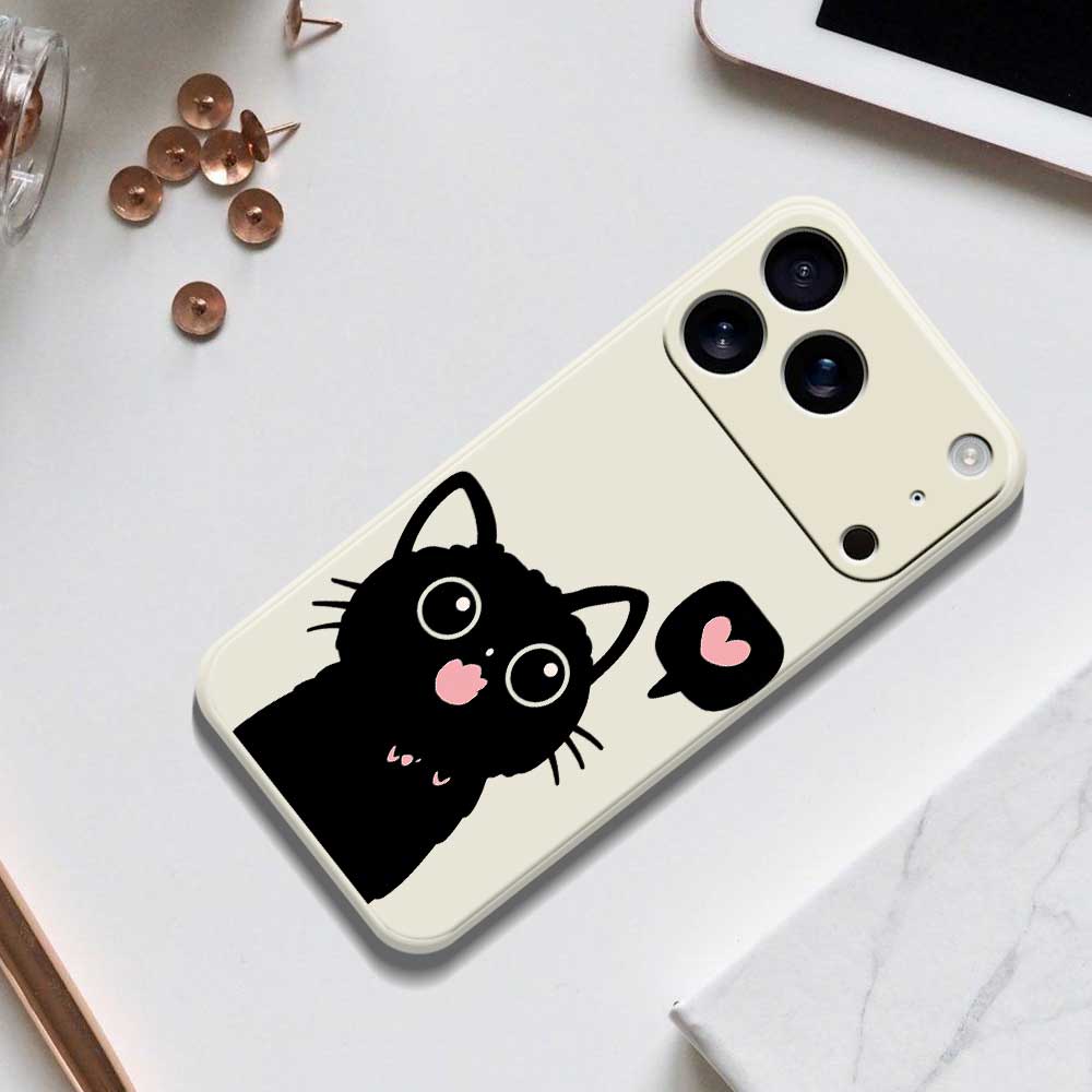 For iPhone 17 Pro Max Case Love Black Cat Pattern Printing Straight Edge TPU Phone Back Cover