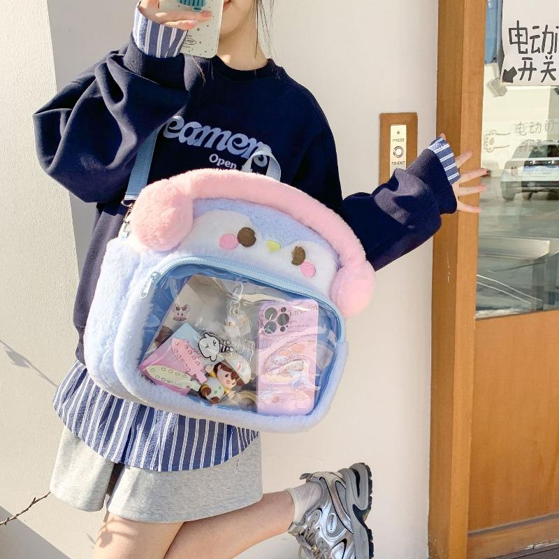 High-value Blue Earphones, Penguin, Large-capacity Students, School Bags, Cartoon Backpacks, Cute Furry Backpacks.