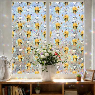 Adesivo per Finestra Scena di Primavera Curativa Pellicola Statica per la Privacy Fiore e Ape Modello Decalcomania per Porta Specchio Casa