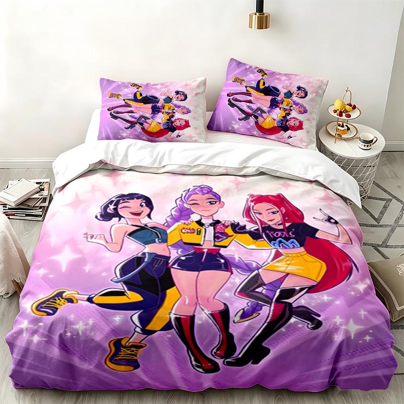 Kpop demon hunters 3pc set Perfect for bedroom use Comfortable bedding set includes a duvet cover and two pillowcases Ideal birthday or Christmas gift