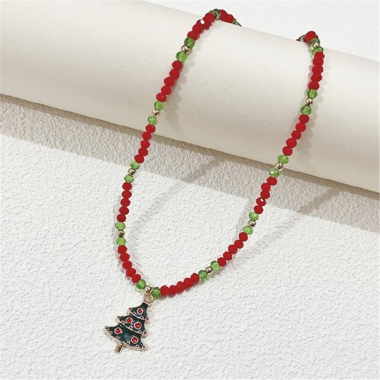Cartoon Christmas Pendant Necklace Holiday Beaded Necklace Statement Jewelry