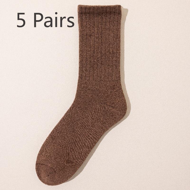 5 Pairs of Women's Autumn and Winter Padded and Thickened Warm Loop Mid Calf Socks