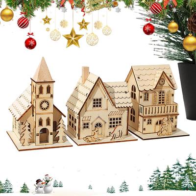 Christmas House for Table Light Up Table Cabin 3x Funny Holiday Decoration Cute Desk Ornament for Bedroom Kitchen Farmhouse