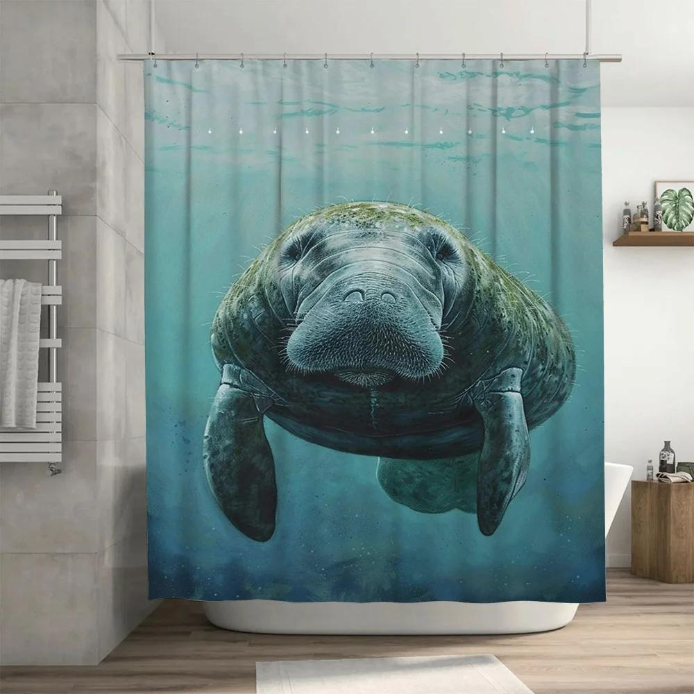 Underwater Life Sea Turtle Shower Curtain Waterproof Decorative Fabric Home Bathroom Decoration Blue Color