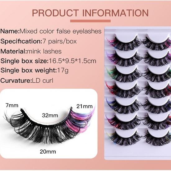 7 Pairs of Colored Hair-fried False Eyelashes with Multi-layer Thick Cross Mink Fur Lashes Mink Individual Lashes Extension Eyelashes Extension Kit