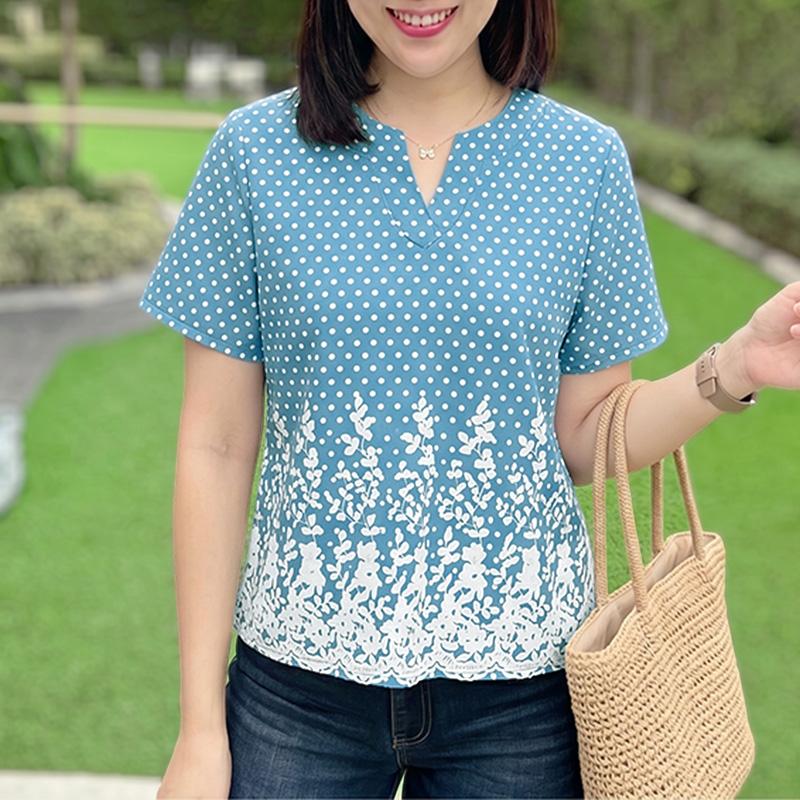 ZANZEA Women Polka Dot Print Casual V-Neck Loose Short Sleeve Blouse