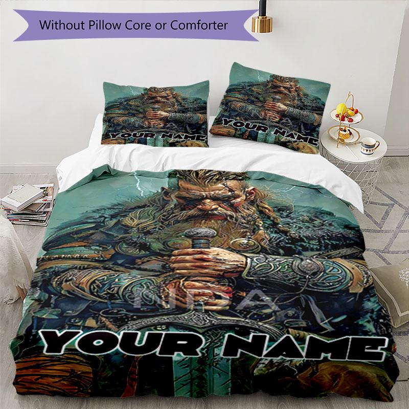 3pcs Custom Name Warrior Poster Bedding Set Printed Bedding Set Duvet Cover Closure Includes 1 Duvet Cover & 2 Pillowcases Bedroom Decor