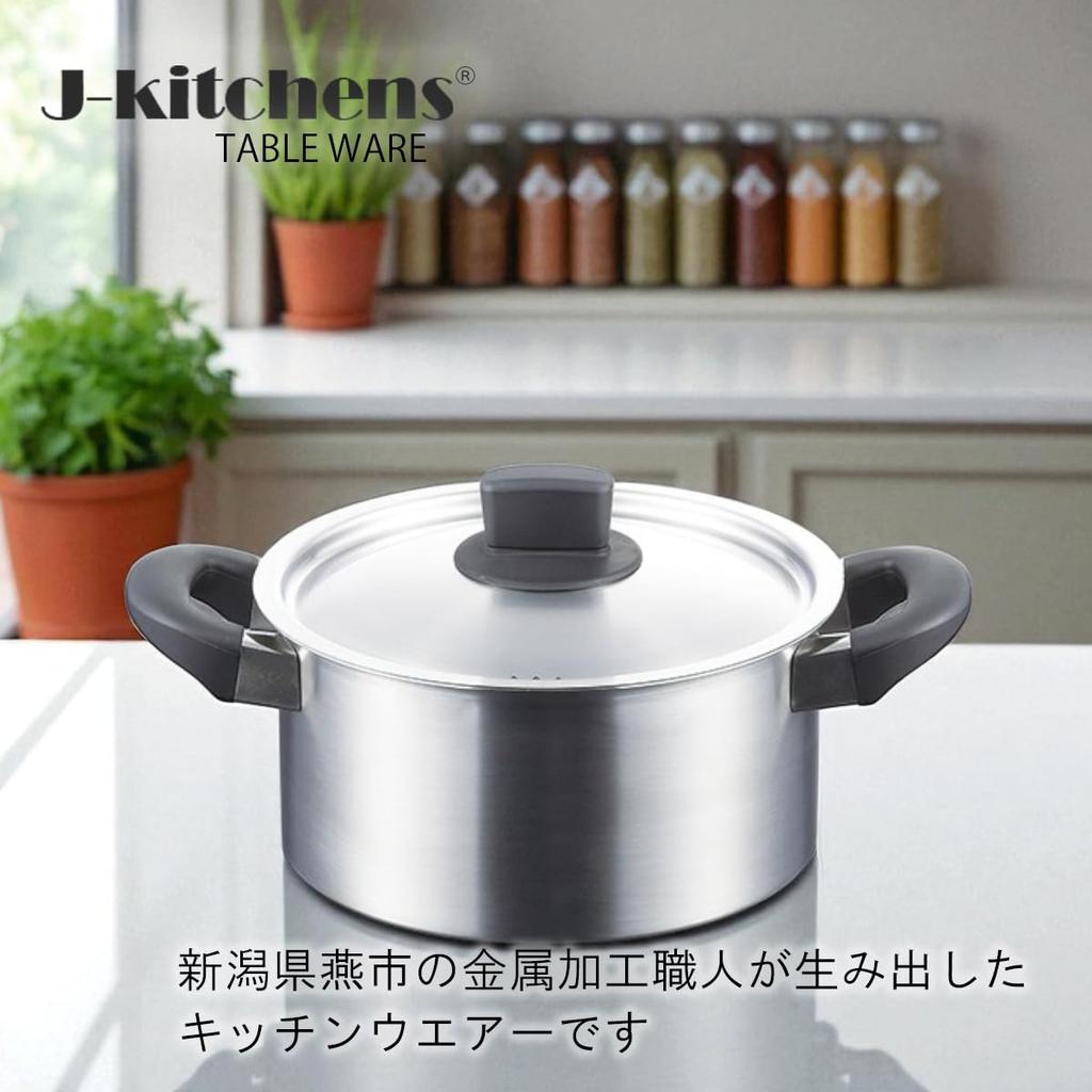 20cm Topf mit Gas- und Induktionsherdgeeignet Hergestellt in Inklusive Originaletikett J-kitchens Doppelgriffiger Anti-Roll-Deckel, Kompatibel, Japan,