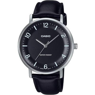 MTP-VT03L-1B Quartz Men's Watch Black with Black Leather Band Imported Model