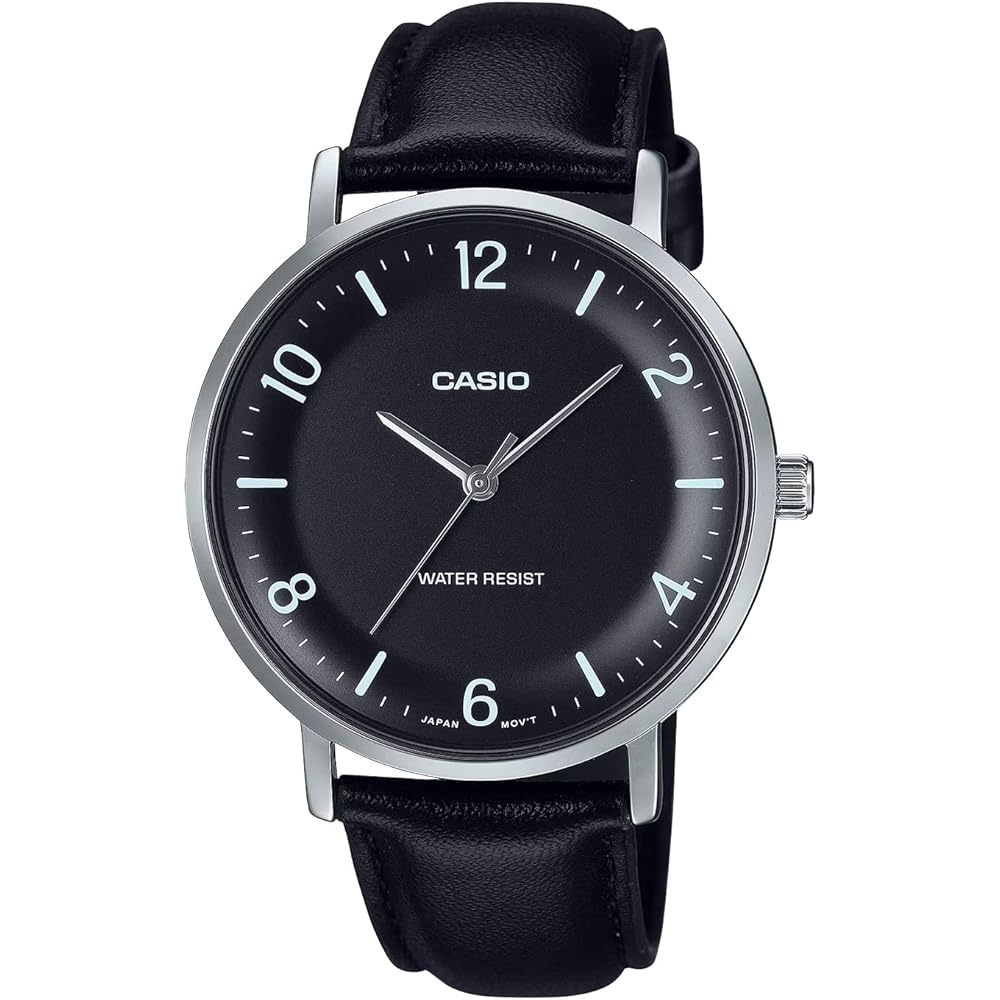 Casio MTP-VT03L-1B Quartz Men s Watch Black with Black Leather Band Imported Model