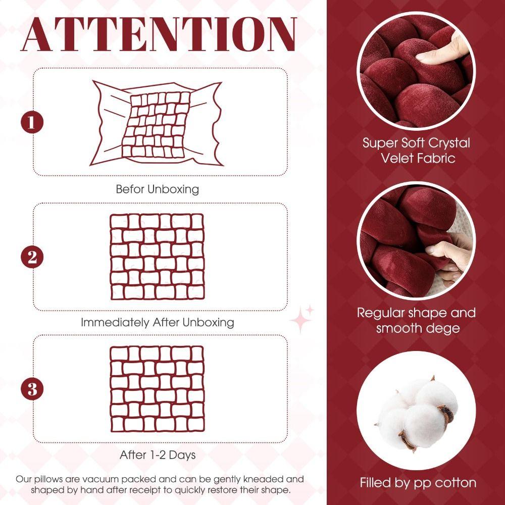 Hochwertiges 33CM Knoten-Wurfkissen Einfarbige gefüllte quadratische geknotete Kissen Ultraweiches Fensterbankkissen Wohnzimmer