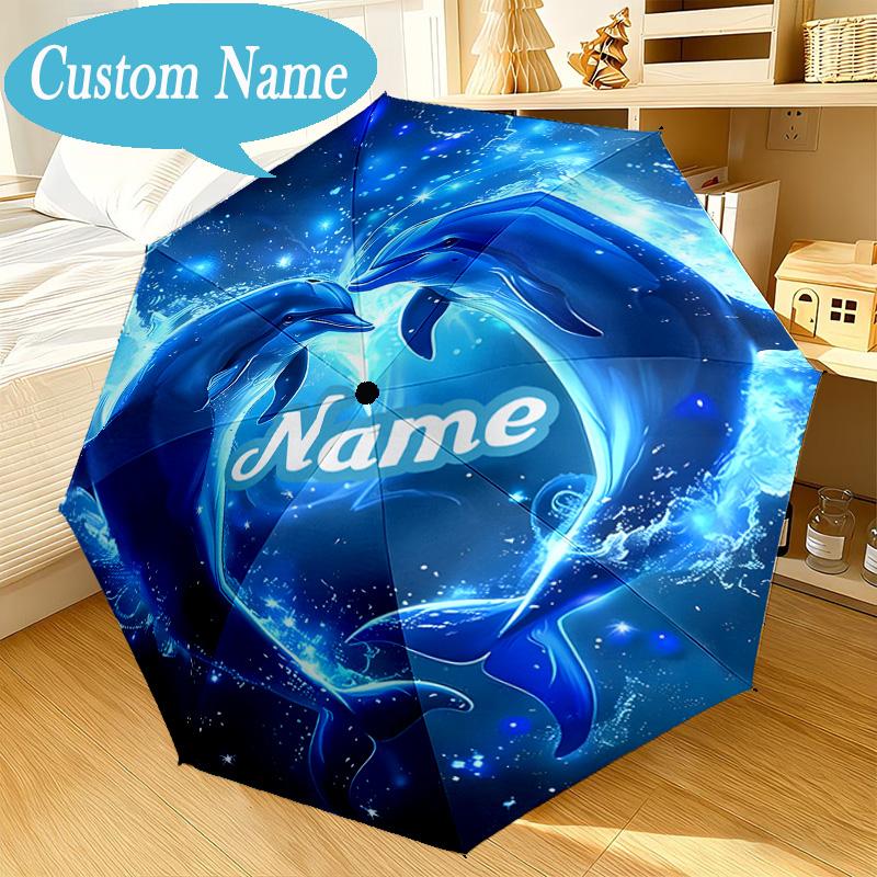 Custom Name Umbrella Dolphins Starry Night Umbrella 8-Frame for Travel, Camping, Casual Lightweight Portable, Essential for Family Gifts