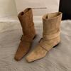 Fashion Elegant Women Ankle Boots Suede Heeled Shoes Designer 2025 Winter Retro Goth Fashion Boots New Trend Chunky Pumps Mujer Botas
