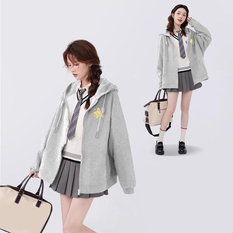 JEANSWEST Women's Relaxed Fit Hooded Zip-Up Sweatshirt