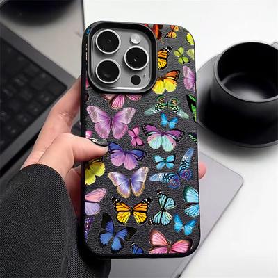 Kolorowy wzór motyla skórzany futerał na telefon iPhone 16 Pro 15 14 13 12 Pro Max 11 odporny na wstrząsy TPU miękki matowy smukły pokrowiec