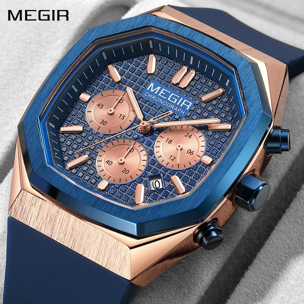 MEGIR Chronograph Fashion Sport Casual Watches for Men Silicone Waterproof Quartz Wristwatch Date Clock Reloj Hombre 2215