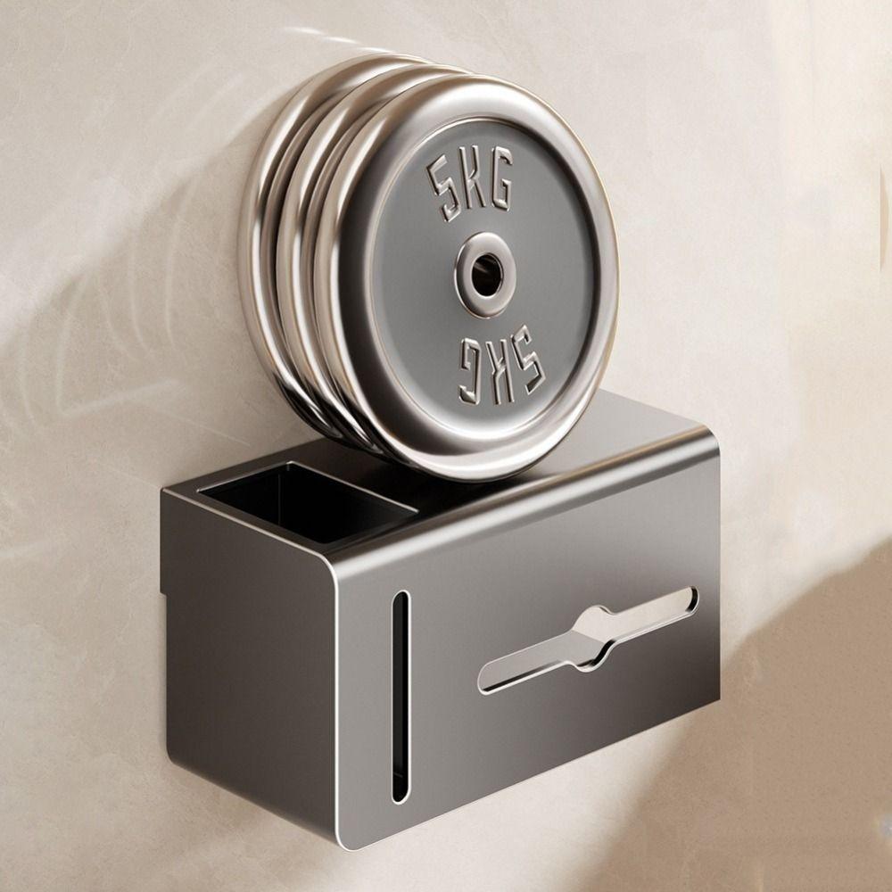 Koolstofstaal Toiletpapierhouder Zonder Boren Waterdichte Toiletpapierdoos Wandmontage met Vuilniszakhouder Badkamer Tissue Zelf