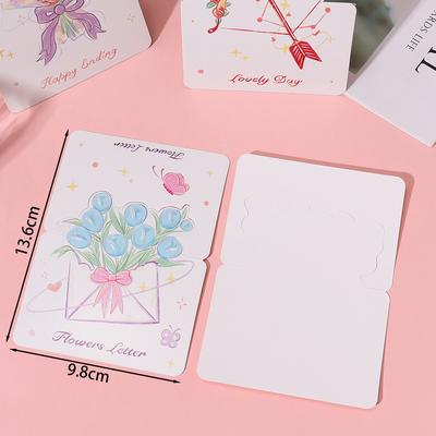 5Pcs Portable Cute Flower Thank You Card Three-Dimensional Bouquet Greeting Cards Birthday Greeting Card For Mother's Day Gift