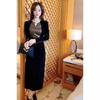 2024 Sequin Waist-Hugging Velvet Dress - Round Neck, Long Sleeve, Elegant Style for Women