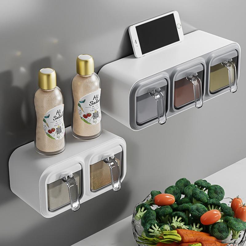 Gewürzbox für die Küche, an der Wand montierte Organizer-Boxen, Gewürztür-Aufbewahrung und Organisationsgläser für Gewürze, Haushaltsgeräte und Garten