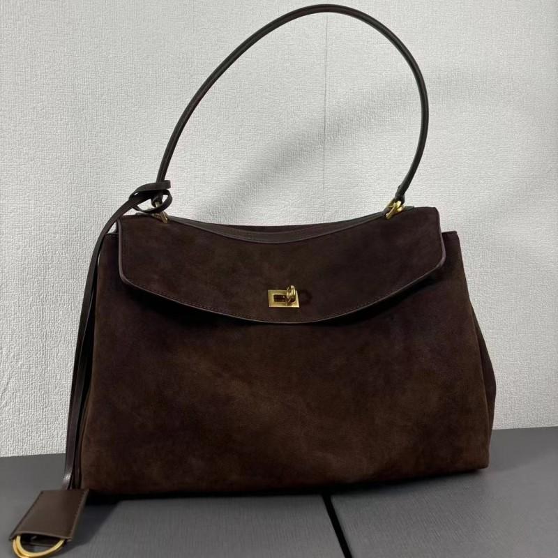 Rodeo Suede Leather Tote Bag Women Large Capacity Commuter Shoulder With Snap Lock Minimalist Matte Finish