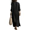 Women’s Long Sleeve Shirt Dress Linen Cotton Collared Maxi Dress Loose Fit Spring Summer Casual Style