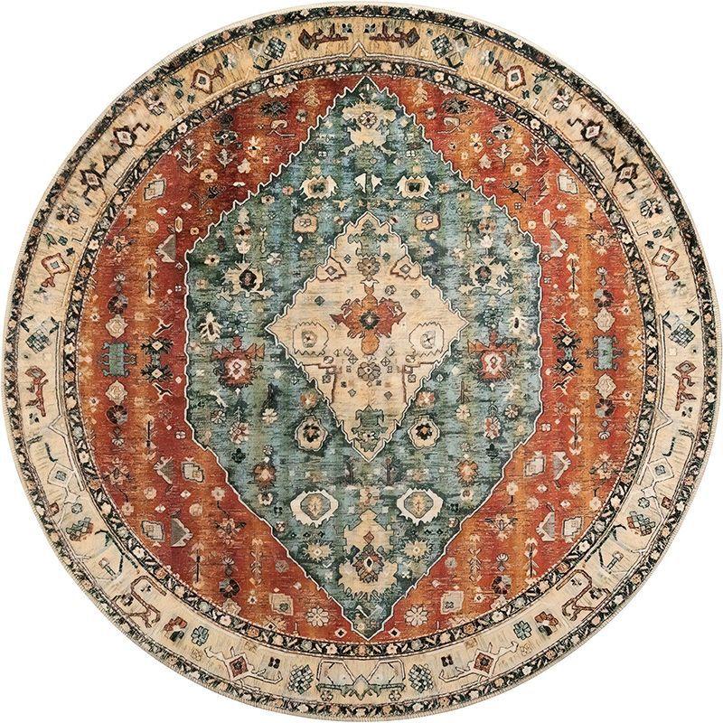 American Retro Ethnic Style Circular Carpet Living Room Bedroom Mat Red Festive Atmosphere Decorated Home Rug Decoration