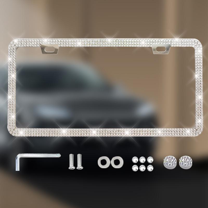 NEW 1/2PCS 31*16cm Bling Rhinestone License Plate Frame - Women's Crystal Car Frame Holder Accessories License Plate Covers Frames 6